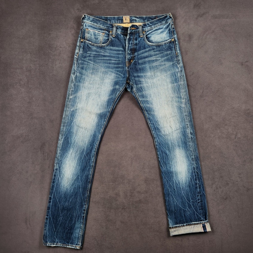 PRPS Demon Slim Fit Selvedge Jeans Mens 34 Blue Button Fly 35x36